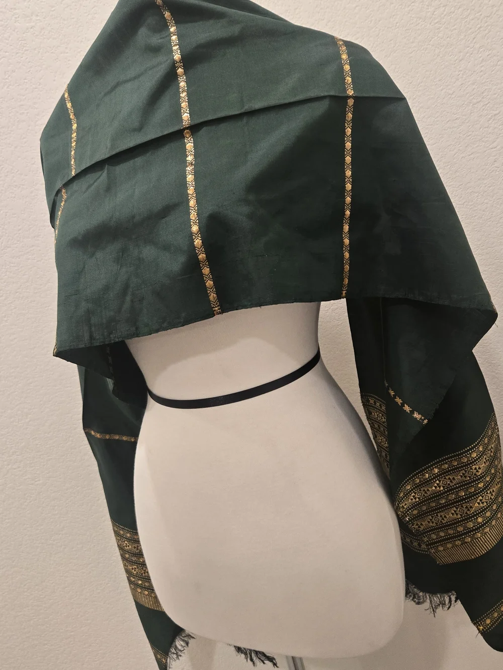 Classic Dark Green Silk Scarf with Gold Trim